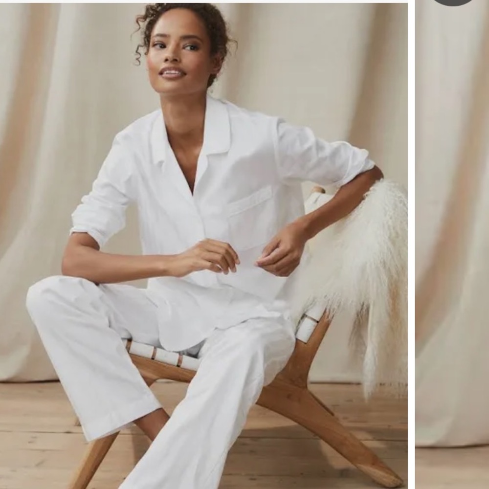 THE WHITE COMPANY, WHITE STRIPE PYJAMA SET, SIZE S
